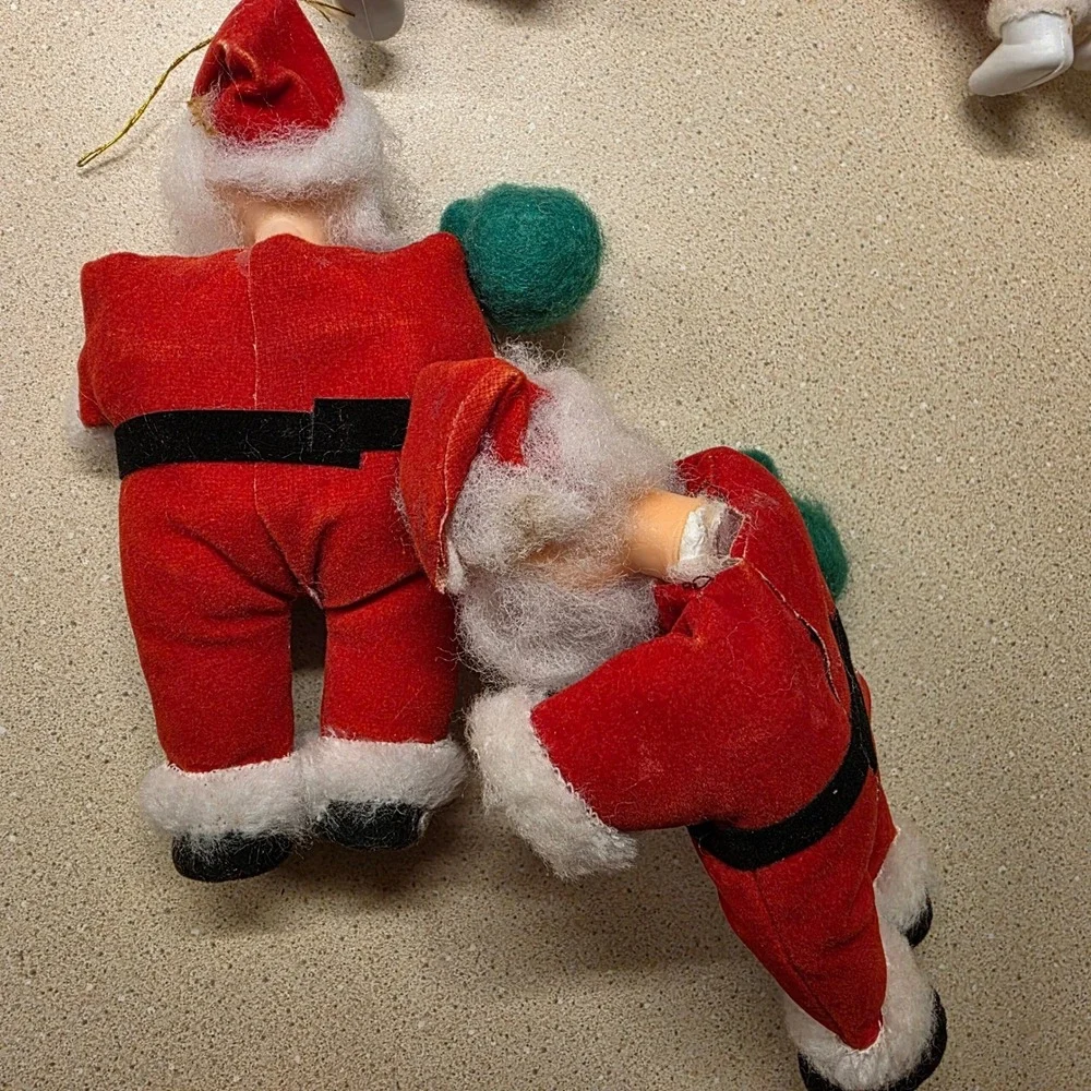 Lot of Vintage Santa Christmas Ornaments 9pc Red White Mid Century Retro, Rubber